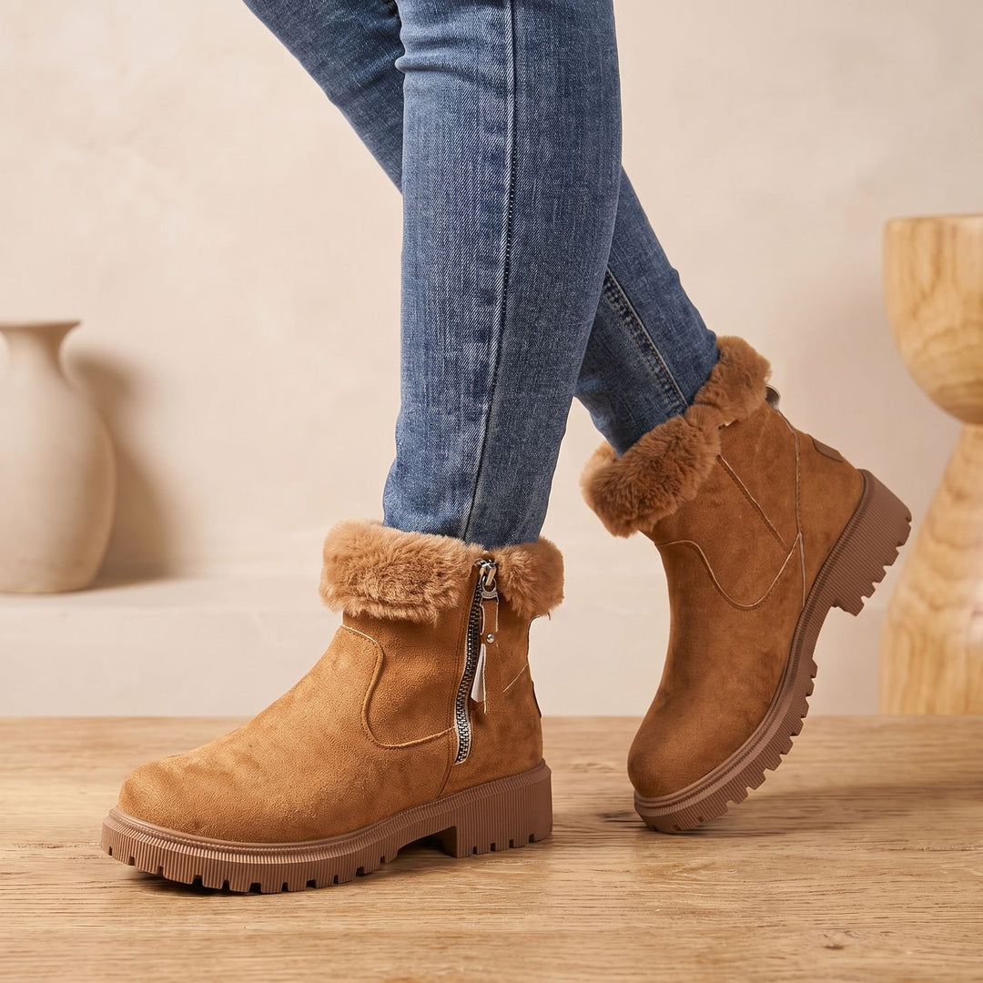 Women's Waterproof Side-Zip Ankle Winter Boots Lugged Sole