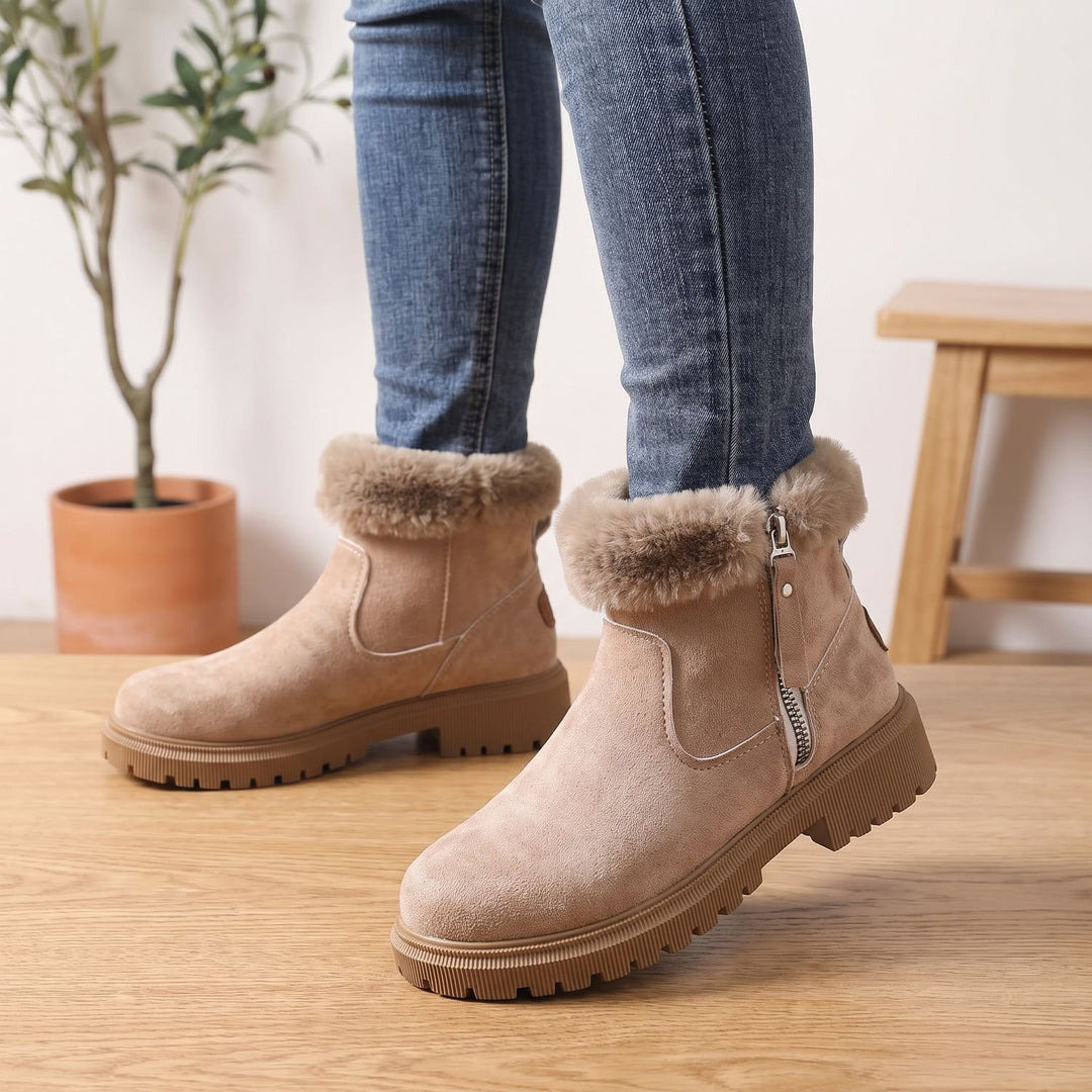 Women's Waterproof Side-Zip Ankle Winter Boots Lugged Sole