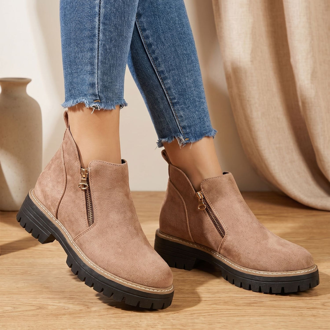 Women's Waterproof Side-Zip Ankle Winter Boots Lugged Sole