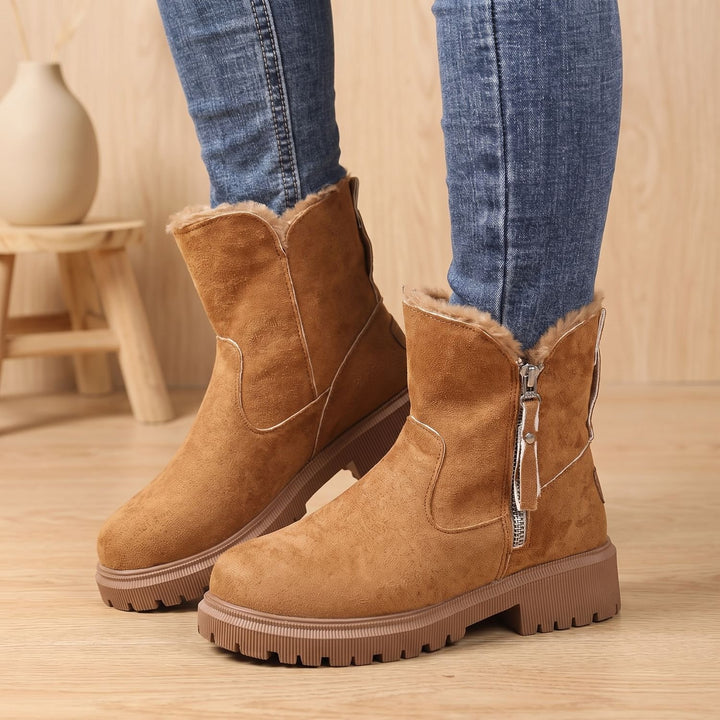 Women's Waterproof Side-Zip Ankle Winter Boots Lugged Sole - Brown