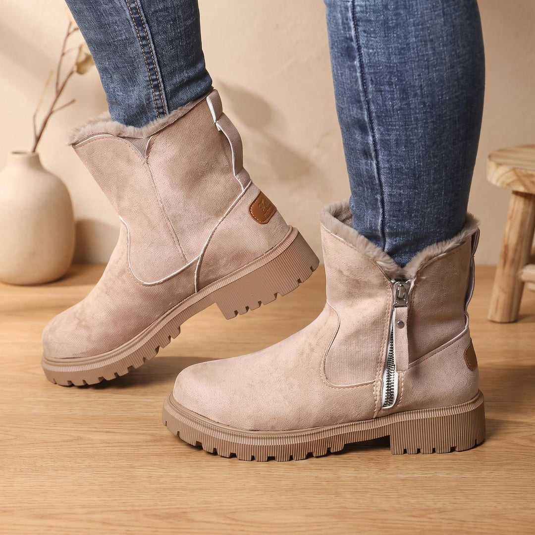 Women's Waterproof Side-Zip Ankle Winter Boots Lugged Sole - Khaki