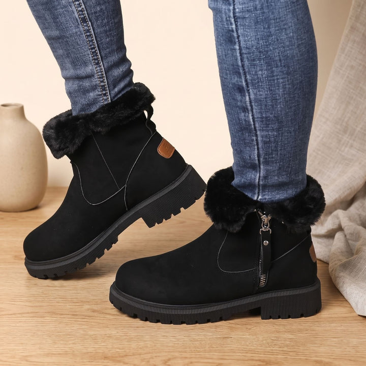 Women's Waterproof Side-Zip Ankle Winter Boots Lugged Sole - Black