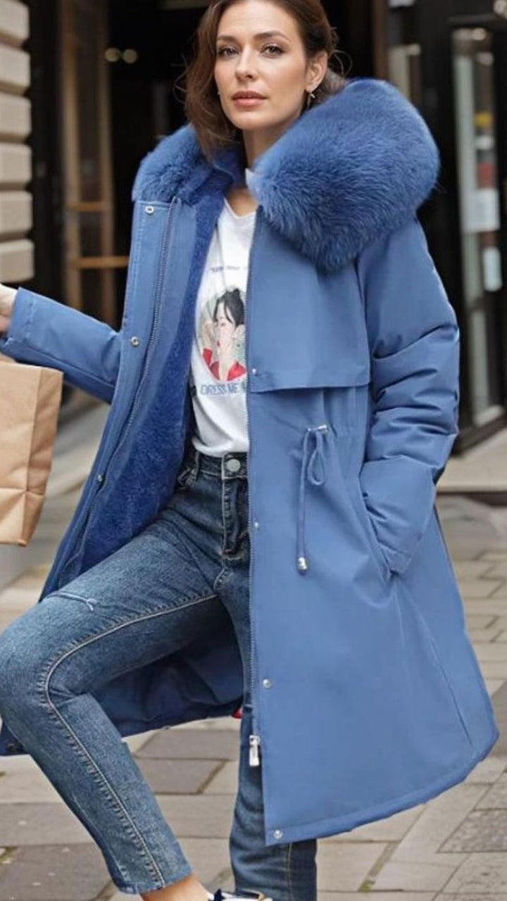 Women's Waterproof Warm Hooded Winter Parka Coat - Blue
