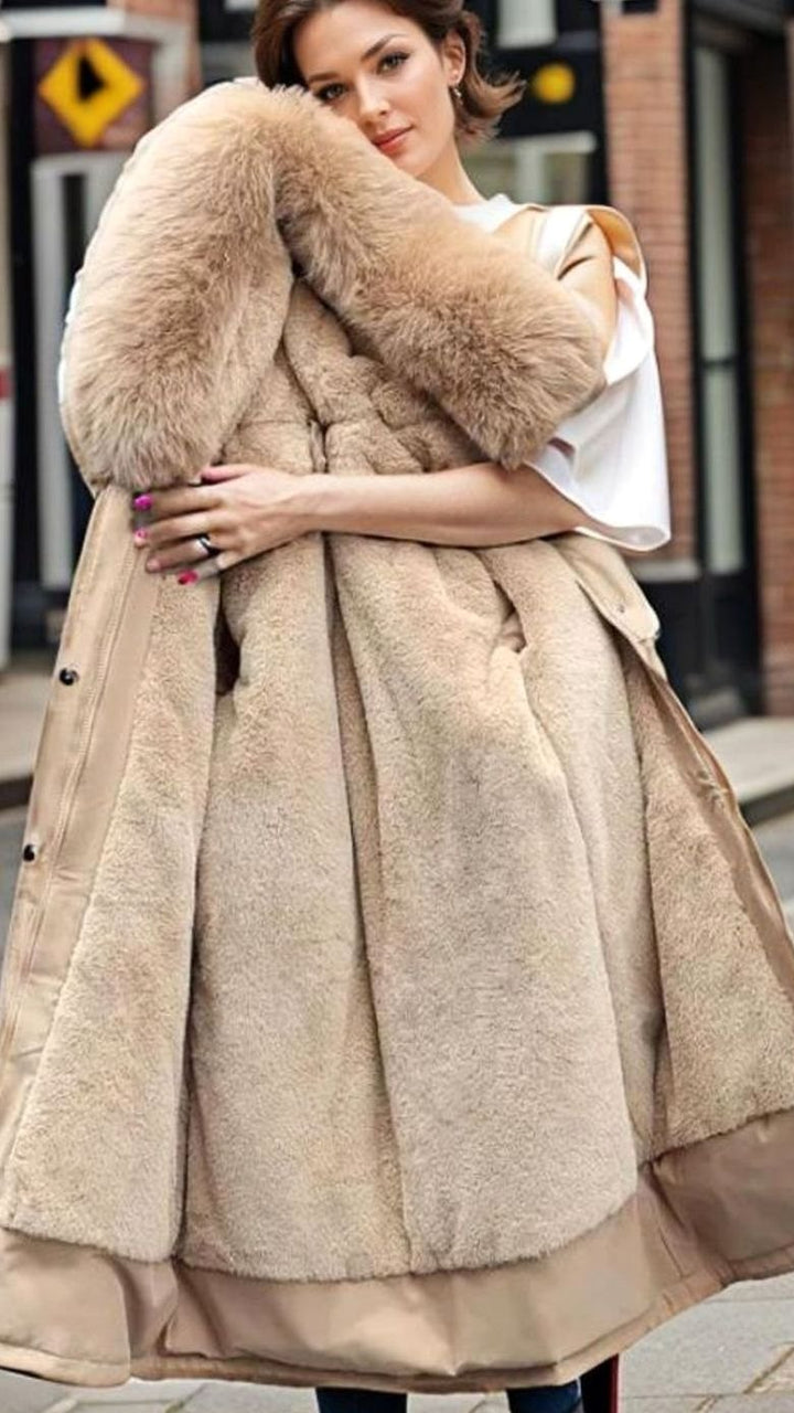 Women's Waterproof Warm Hooded Winter Parka Coat - Beige