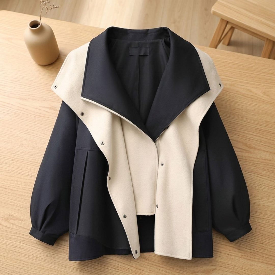 Women's Waterproof Windbreaker Rain Jacket Relaxed-Fit Two-Tone Hood - Black