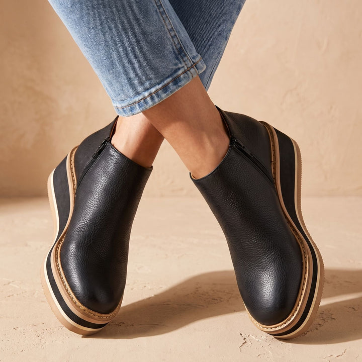 Women's Wedge Heeled Ankle Boots Side-Zip Low Heel - Blue