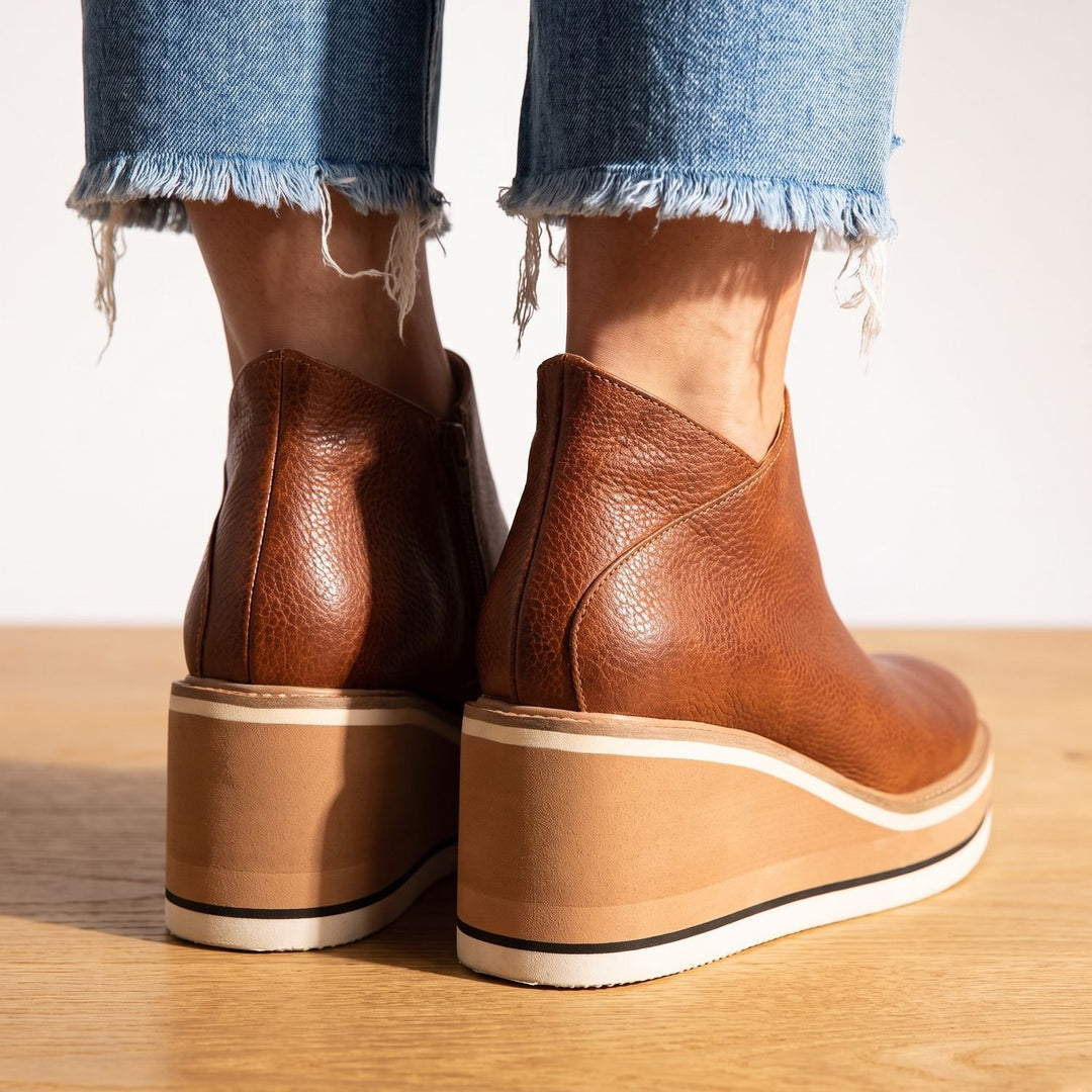 Women's Wedge Heeled Ankle Boots Side-Zip Low Heel