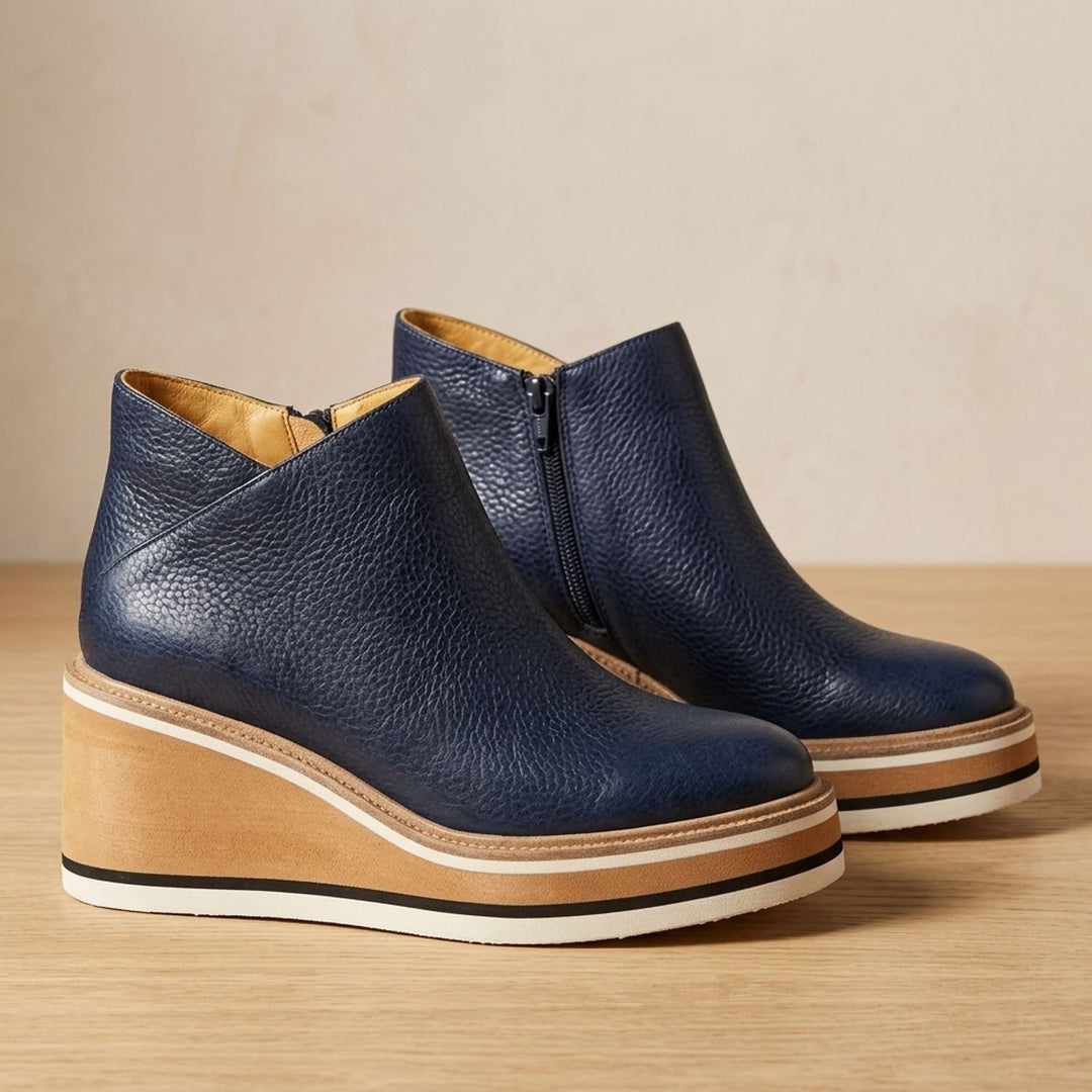 Women's Wedge Heeled Ankle Boots Side-Zip Low Heel