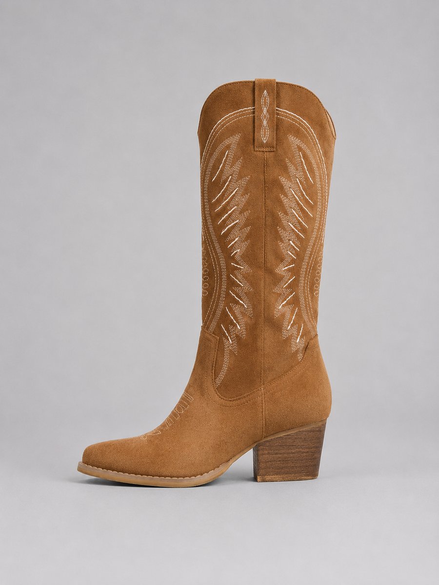 Women's Western Embroidered Suede Knee-High Ankle Boots