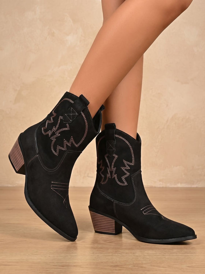 Women's Wide-Calf Embroidered Slip-On Western Cowboy Boots
