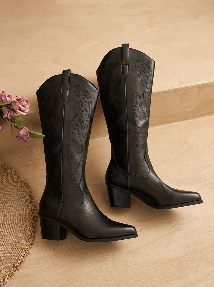 Women's Wide-Calf Knee-High Embroidered Western Cowboy Boots