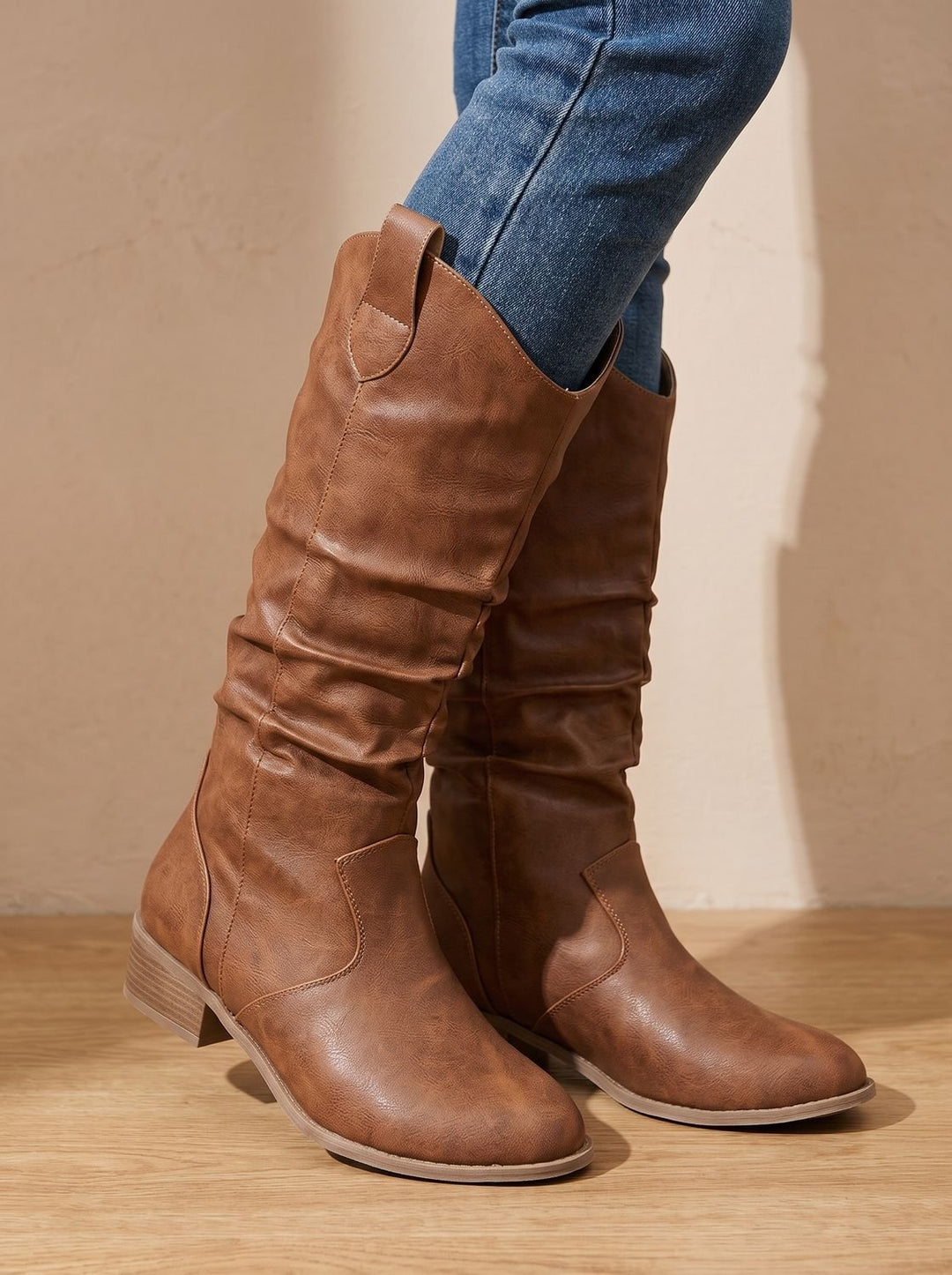 Women's Wide-Calf Pull-On Western Knee-High Boots
