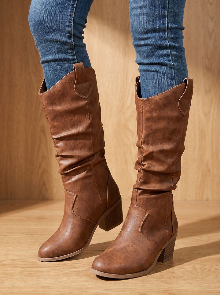 Women's Wide-Calf Pull-On Western Knee-High Boots