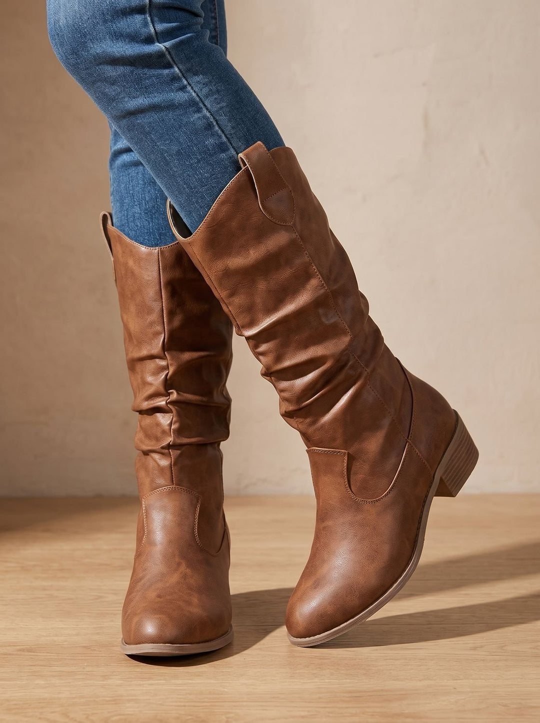 Women's Wide-Calf Pull-On Western Knee-High Boots