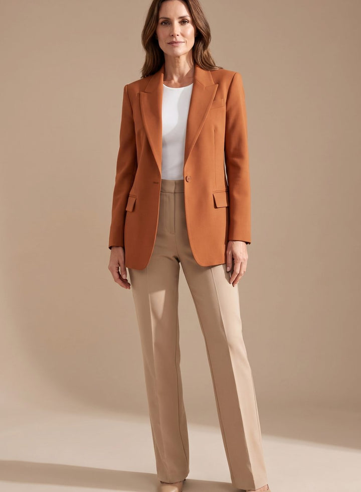 Women's Wide-Leg Blazer Flare-Pant Two-Piece Suit Set - Brown