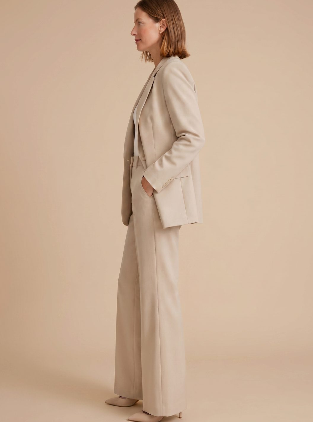 Women's Wide-Leg Blazer Flare-Pant Two-Piece Suit Set