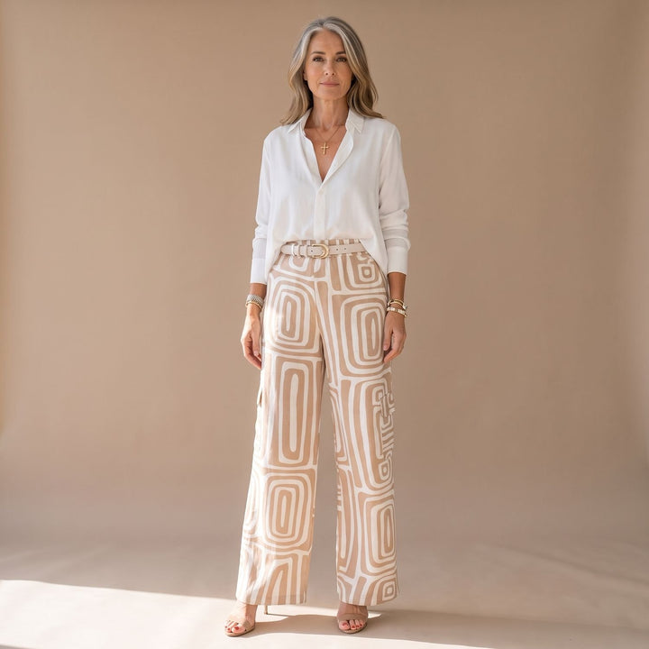 Women's Wide-Leg Top Palazzo Pants Two-Piece Coordinated Set - Khaki
