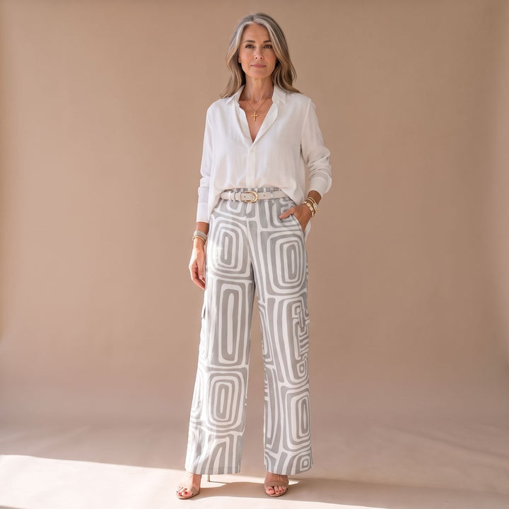 Women's Wide-Leg Top Palazzo Pants Two-Piece Coordinated Set - Gray
