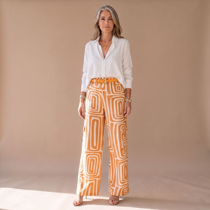 Women's Wide-Leg Top Palazzo Pants Two-Piece Coordinated Set - Orange