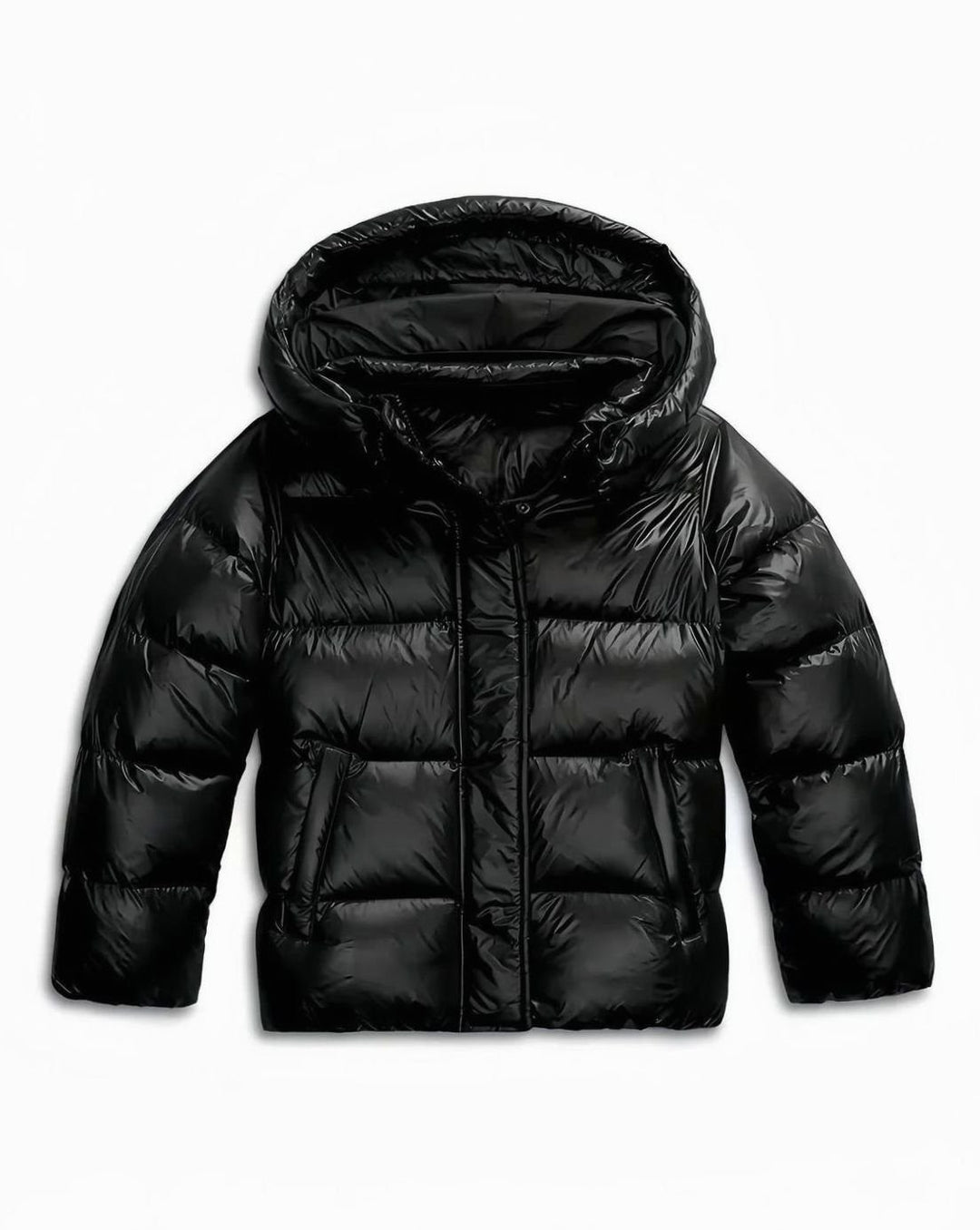 Women's Winter Coat Cropped Hooded Windproof Puffer Jacket - Black