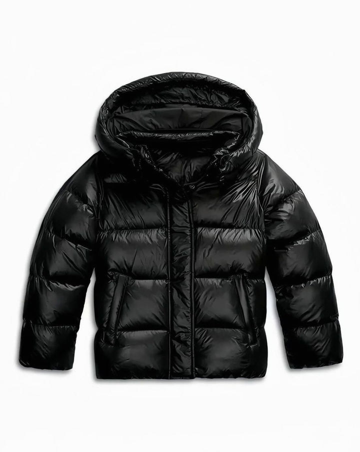 Women's Winter Coat Cropped Hooded Windproof Puffer Jacket - Black
