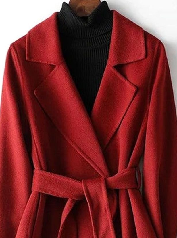 Women's Wool Blend Belted Wrap Coat A-Line Long Silhouette