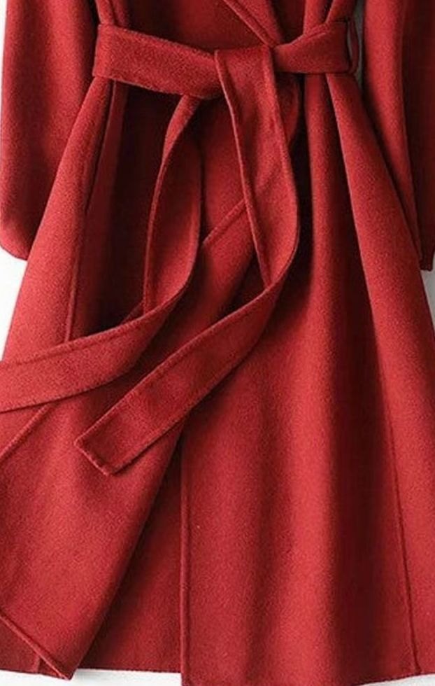 Women's Wool Blend Belted Wrap Coat A-Line Long Silhouette