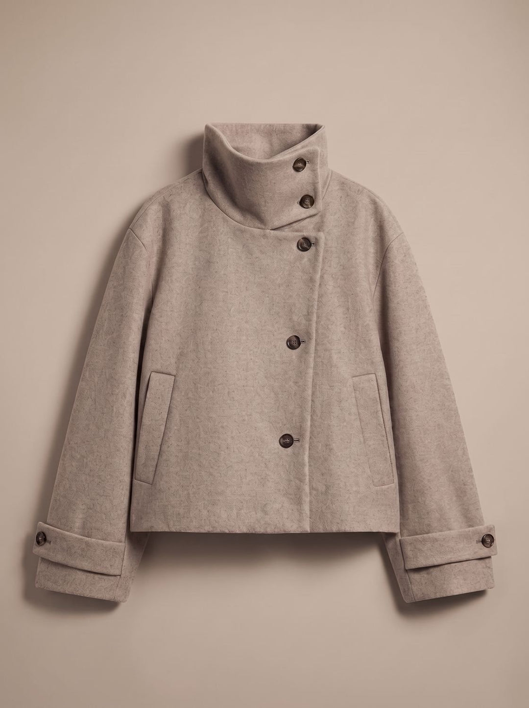 Women's Wool Blend Cropped Stand-Collar Button-Front Coat - Beige