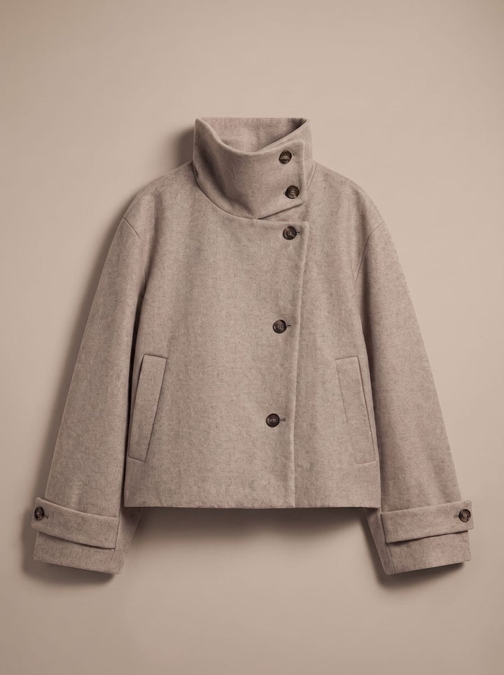Women's Wool Blend Cropped Stand-Collar Button-Front Coat - Beige