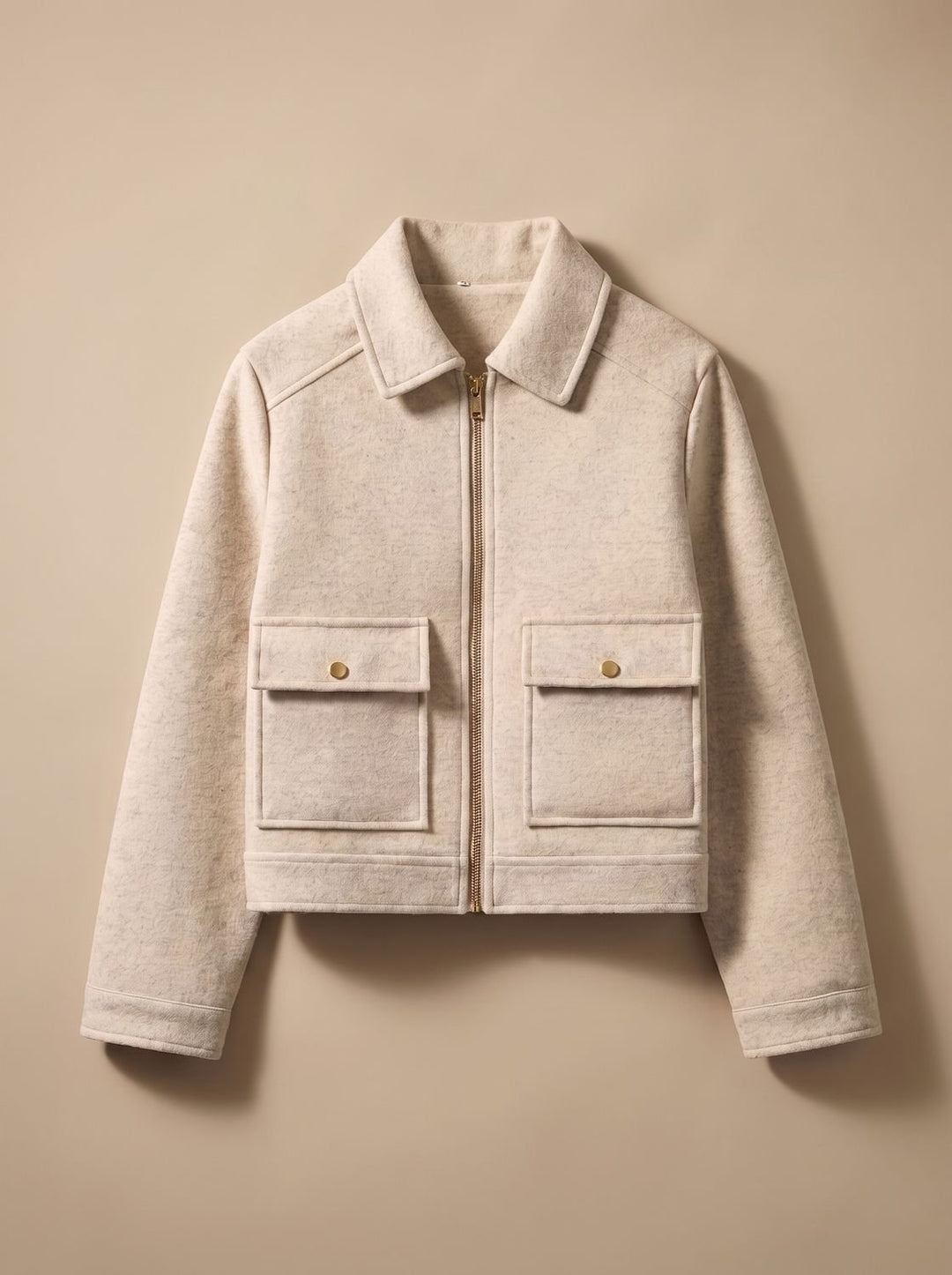 Women's Wool Blend Cropped Stand-Collar Button-Front Coat - Khaki