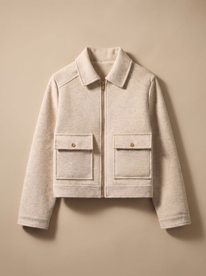 Women's Wool Blend Cropped Stand-Collar Button-Front Coat - Khaki