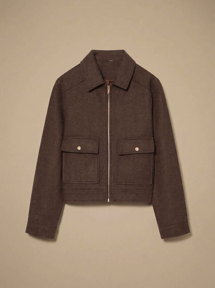 Women's Wool Blend Cropped Stand-Collar Button-Front Coat - Brown