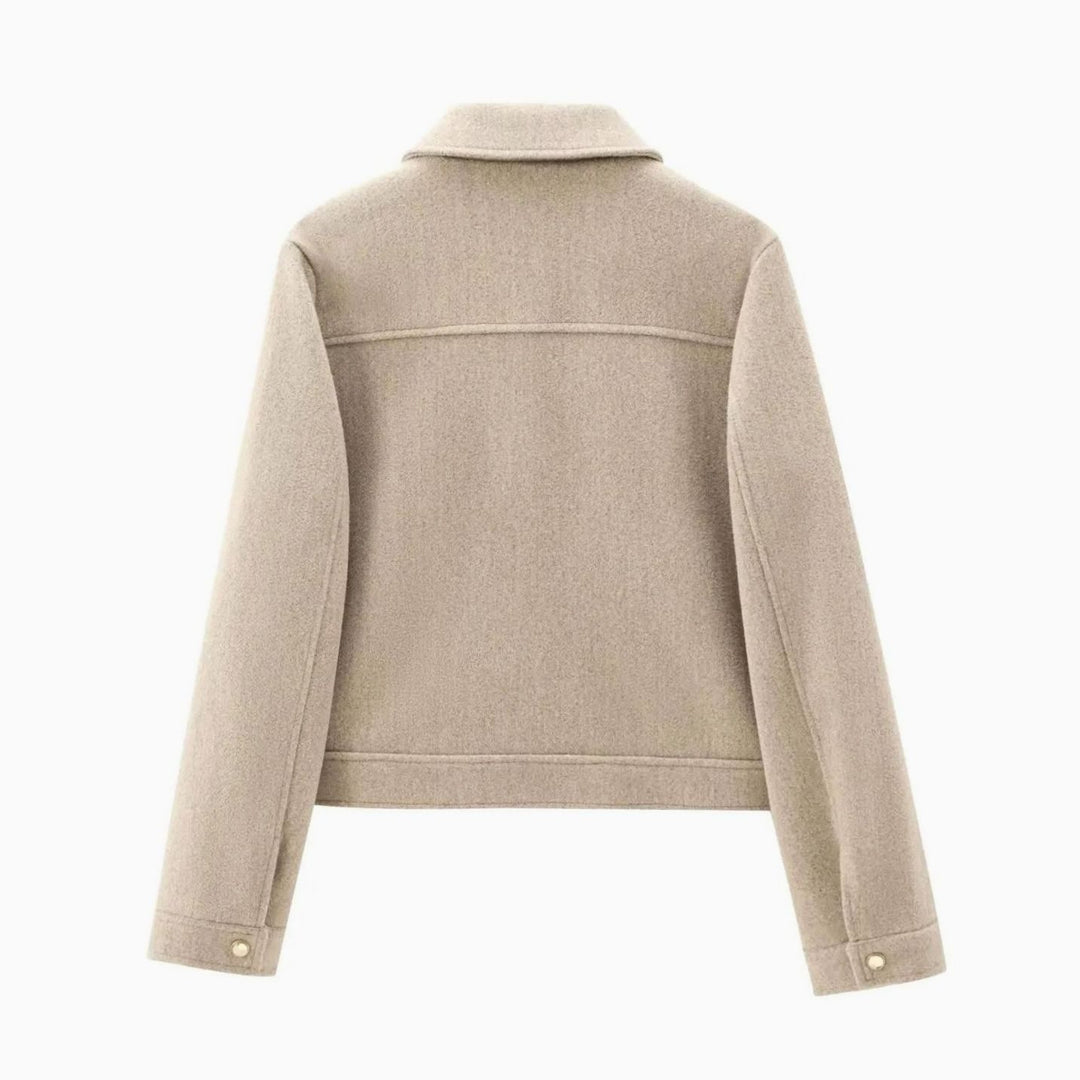 Women's Wool Bomber Jacket Zippered Cropped Collared Coat