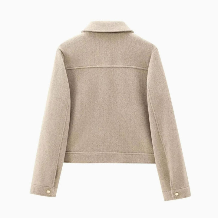 Women's Wool Bomber Jacket Zippered Cropped Collared Coat