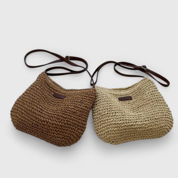 Women's Woven Raffia Zip-Top Adjustable-Strap Hobo Shoulder Bag