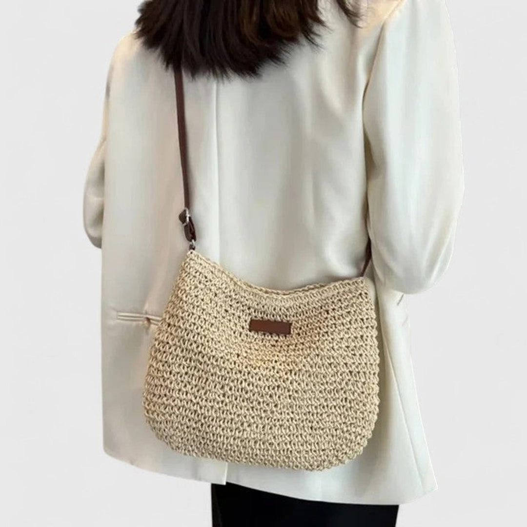 Women's Woven Raffia Zip-Top Adjustable-Strap Hobo Shoulder Bag